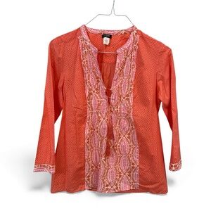 J. Crew Orange and Pink Patterned Blouse